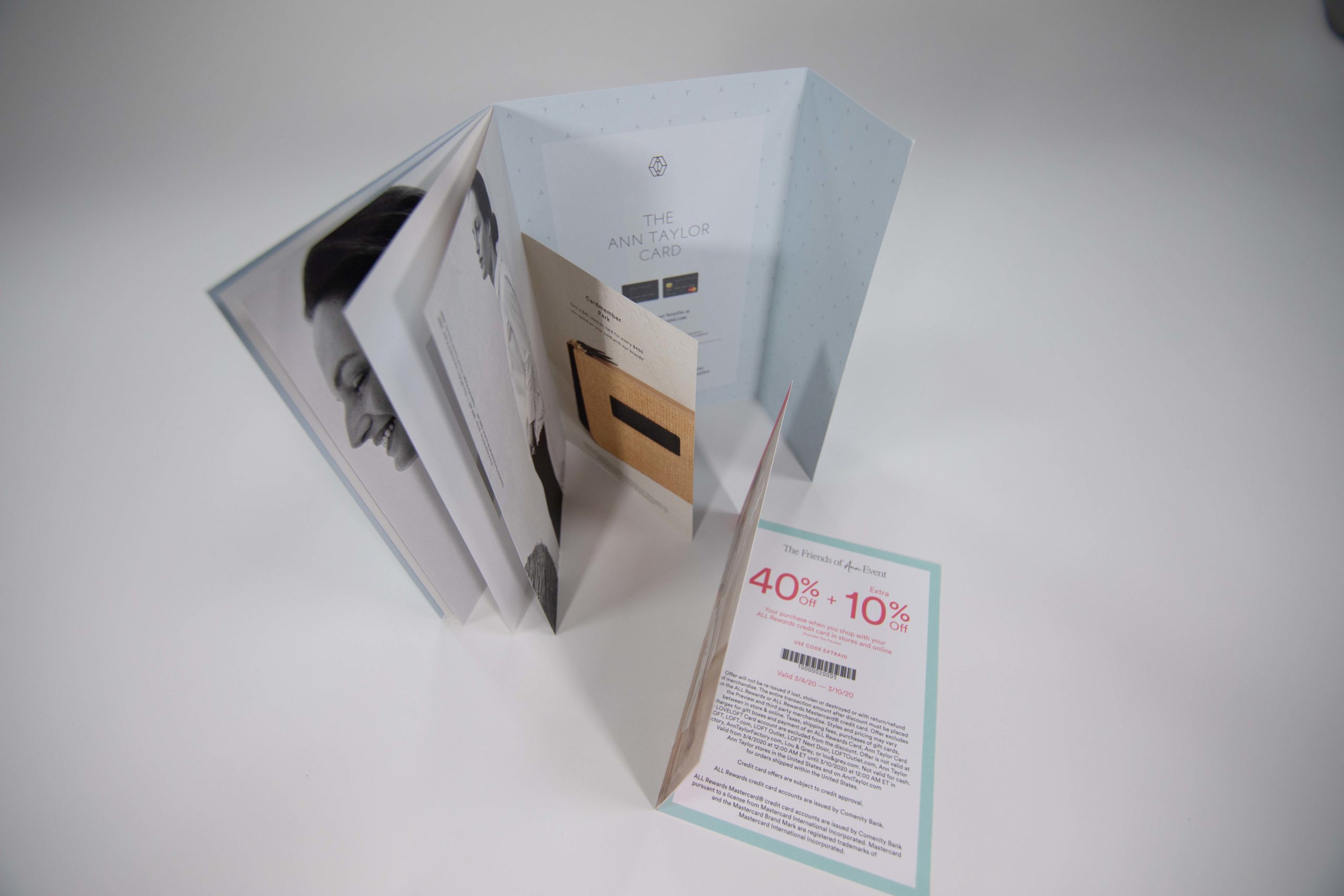 Ann Taylor Direct Mail. 6 page mini-catalog designed within a self-mailer format
