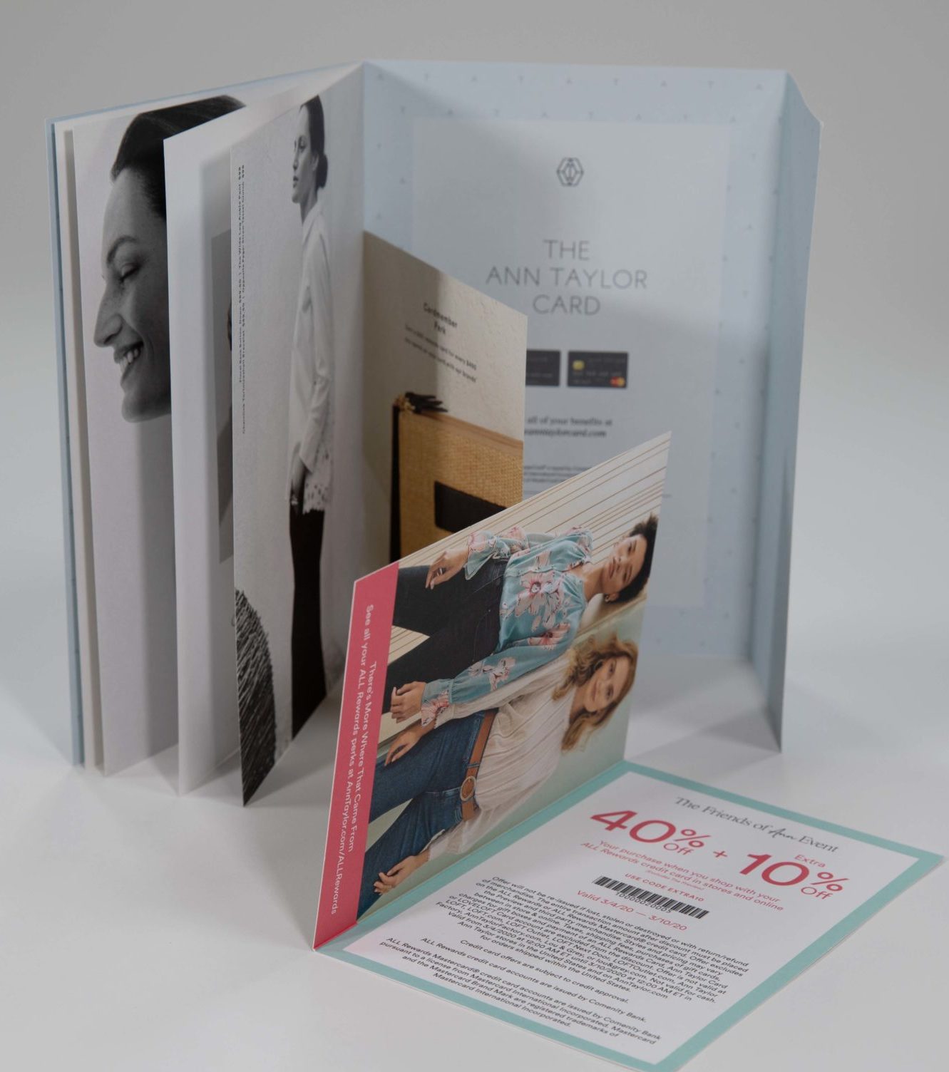 Ann Taylor Direct Mail. 6 page mini-catalog designed within a self-mailer format